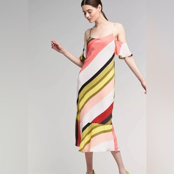 Anthropologie Madison Silk Off The Shoulder Midi Dress SZ 4 Seen Worn Kept - Picture 2 of 13